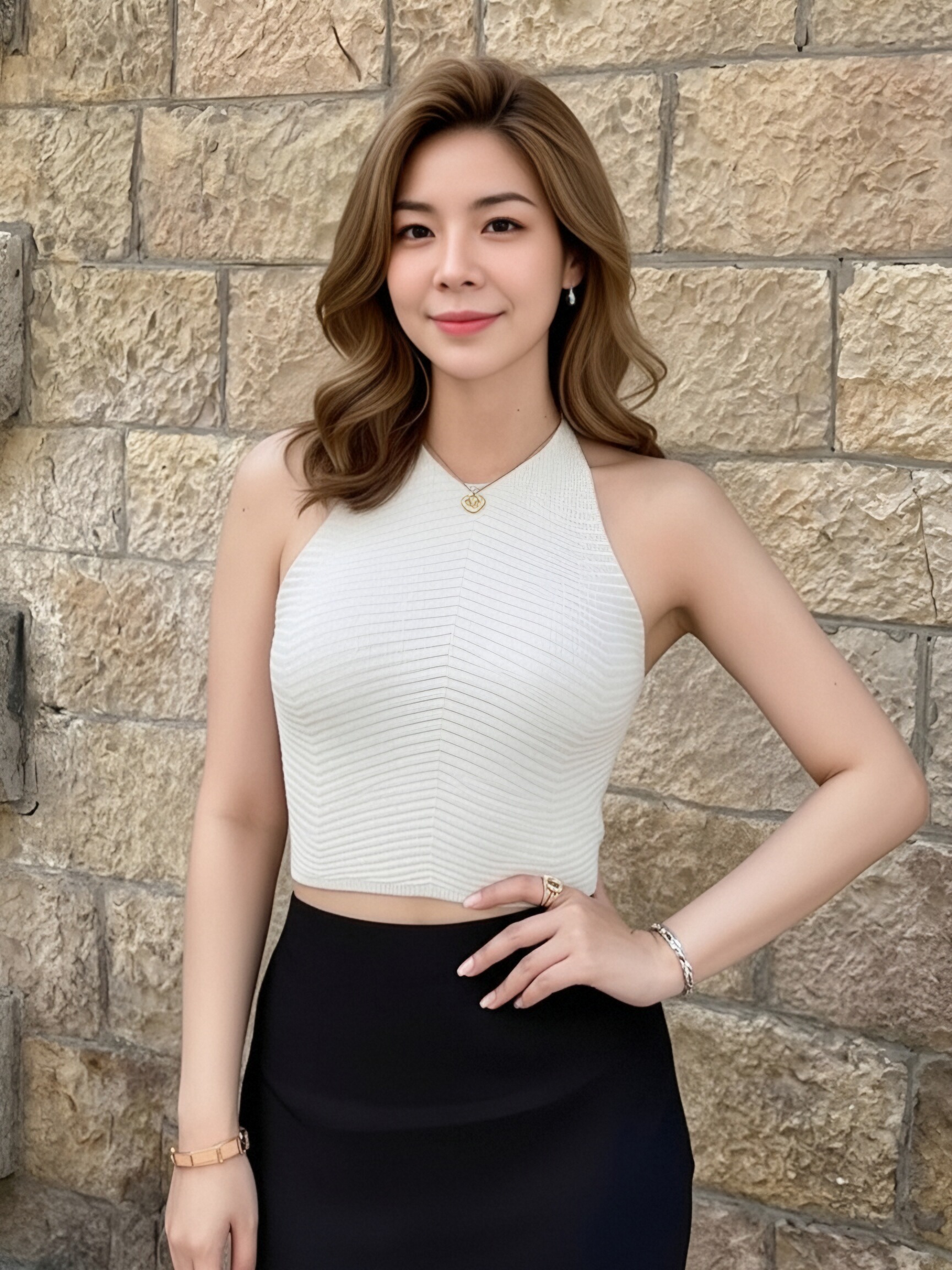 Women White Chevron Textured Knit Halter Crop Top, Sleeveless Backless Slim Fitted Neck Wrap Tank Top, Summer Y2K Waist Cut Out Going Out Camisole