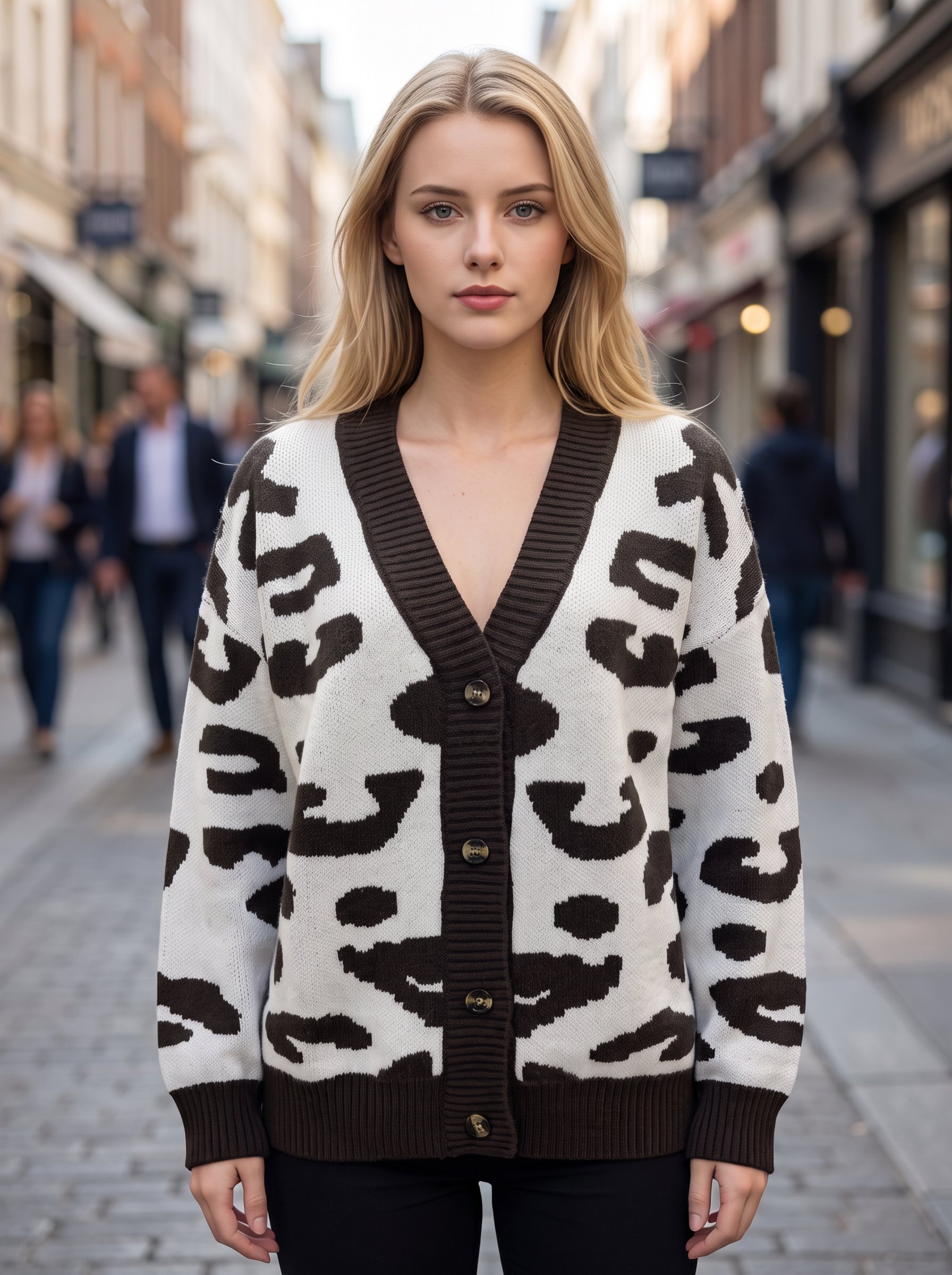 15309 Women Leopard Print V Neck Knit Cardigan, Long Sleeve Button Down Loose Knitted Sweater Coat, Casual Streetwear Leopard Knit Outerwear For Fall Winter view 5