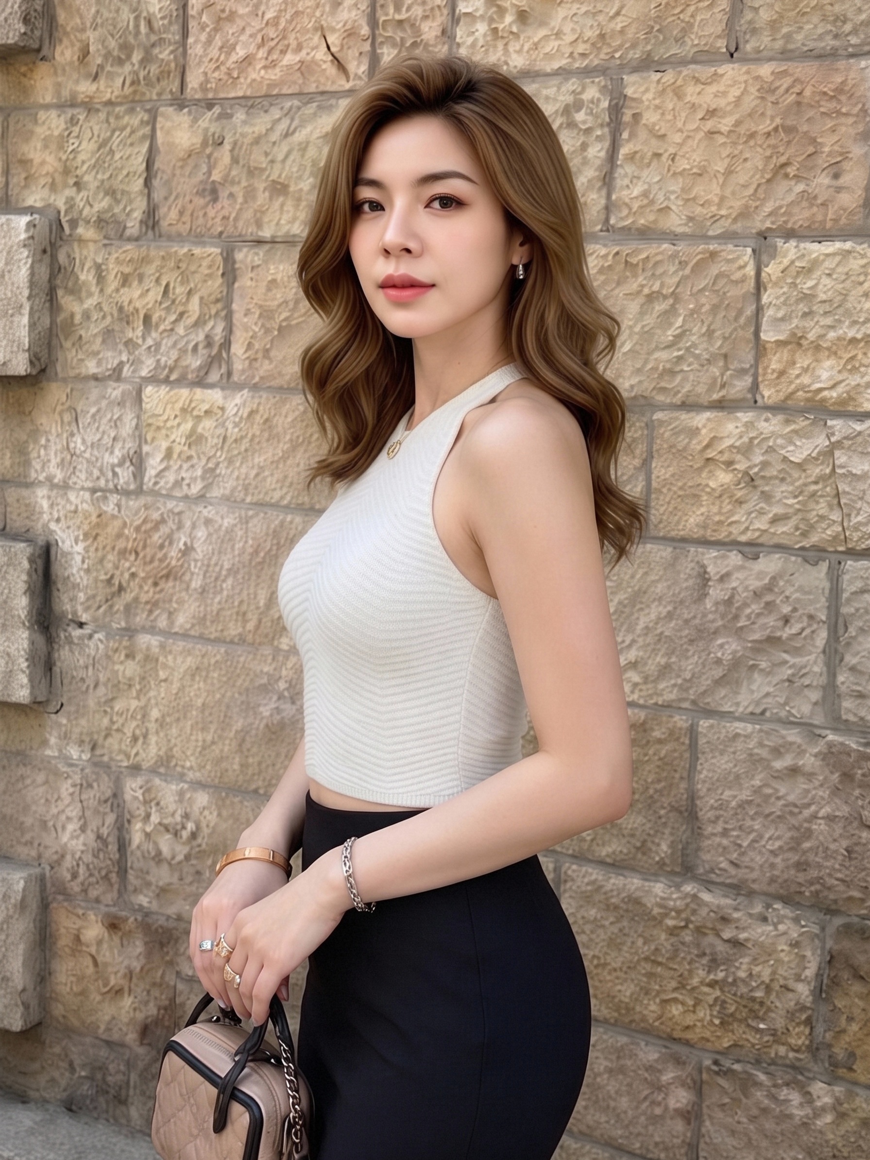 Women White Chevron Textured Knit Halter Crop Top, Sleeveless Backless Slim Fitted Neck Wrap Tank Top, Summer Y2K Waist Cut Out Going Out Camisole view 3