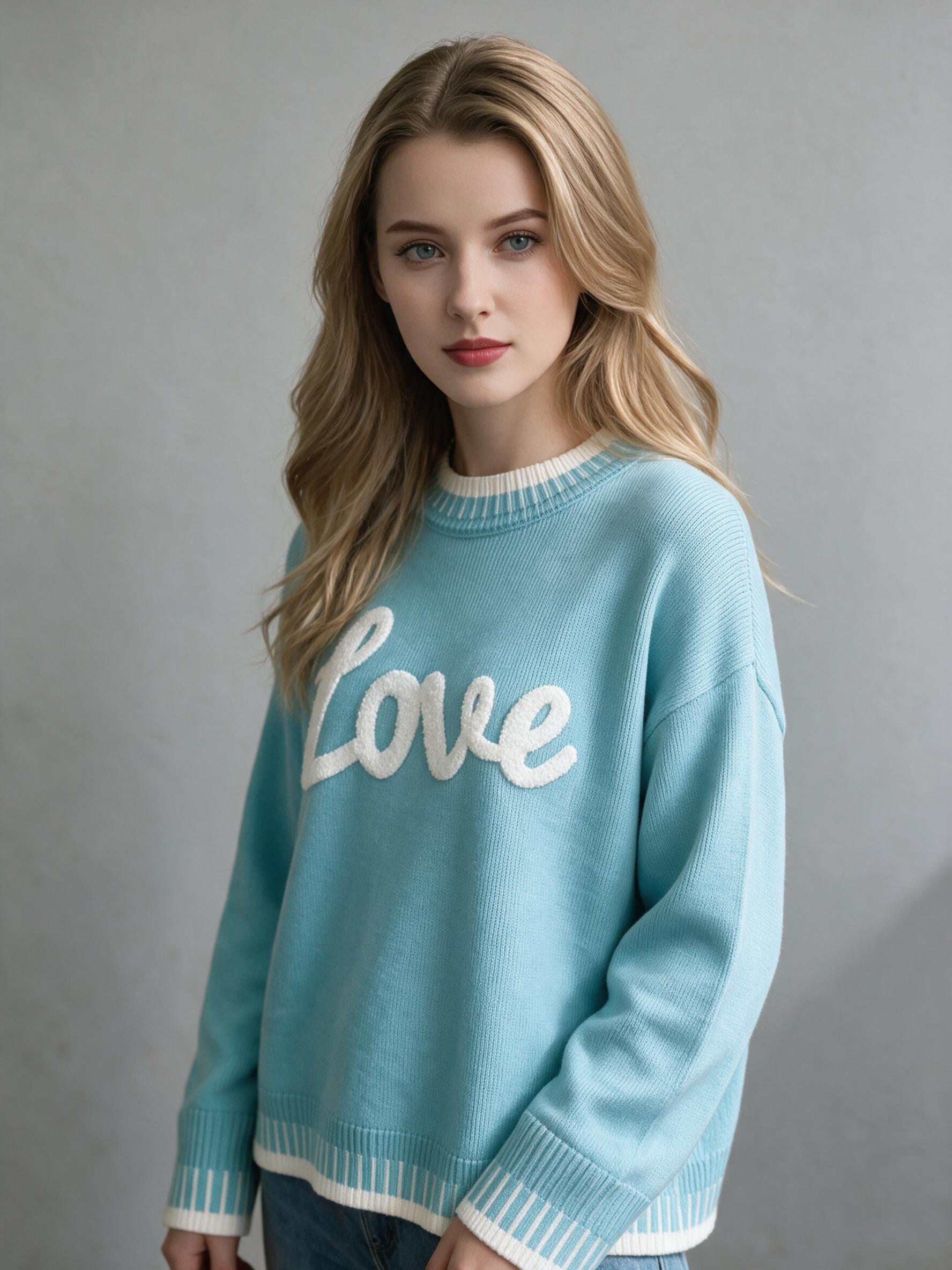 Women LOVE Letter Embroidery Knit Sweater, Contrast Stripe Crew Neck Long Sleeve Pullover, Loose Casual Drop‑Shoulder Knit Jumper view 3